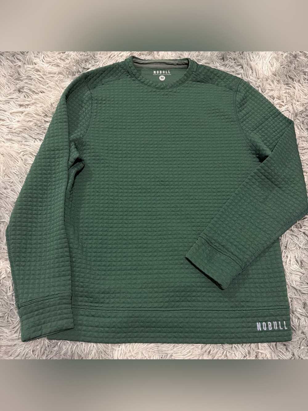 Nobull Sweatshirt Men Medium Green Waffle Quilted Pullover Crew Neck Long Sleeve